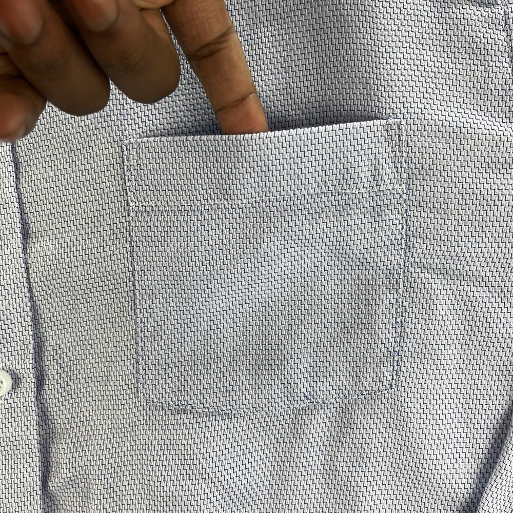 Johnston & Murphy‎ Shirt Blue White Mens 2XL Geometric Flip Cuff Long Sleeve - Picture 6 of 12